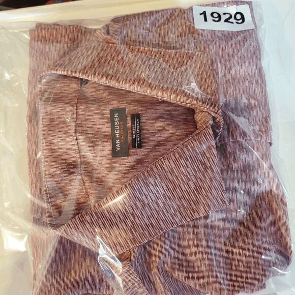 Van Heusen Shirt Men 2XL Red Striped Dress Slim Fit Stretch Collared Button Down - Picture 9 of 9